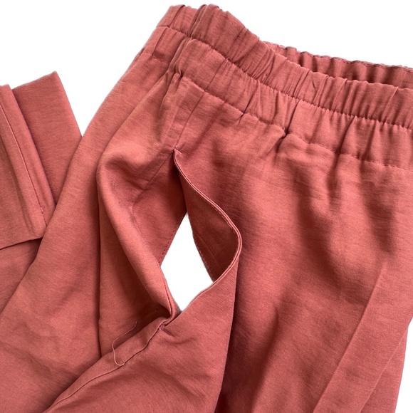 Zara Wide Leg Pants Cropped Cuffs Size XL Orange Brown Elastic Waist New NWT - Picture 2 of 9